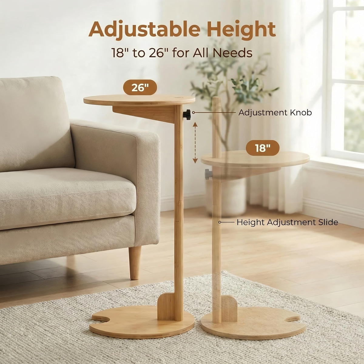 Adjustable Bamboo C Shaped Side Table S93781