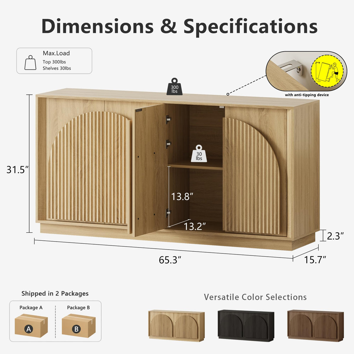 65" Oak Sideboard Buffet Cabinet with Storage R9645