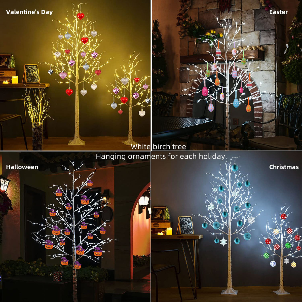 8ft 136LED Lighted Artificial Birch Tree with Timer Z6538