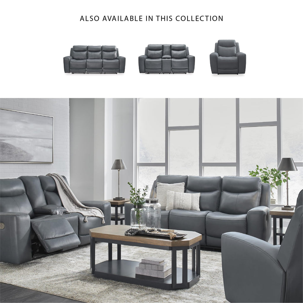 Gray Leather Match Power Reclining Loveseat with Console S235
