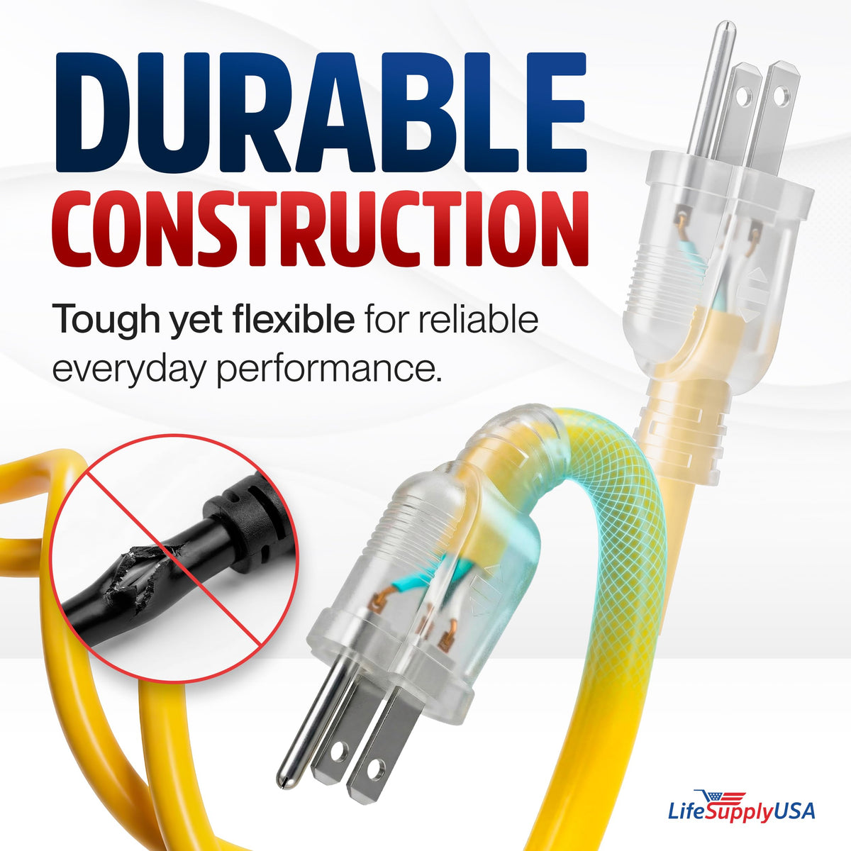 100ft Outdoor/Indoor Extension Cord 14/3 Gauge Heavy Duty 3 Prong SJTW Yellow J719207