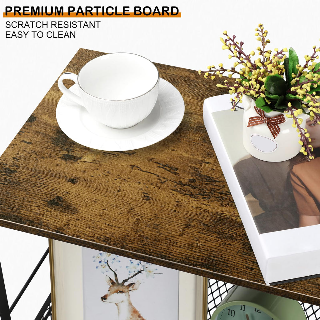 Small 3 Tier Wood Side Table with Metal Frame M544