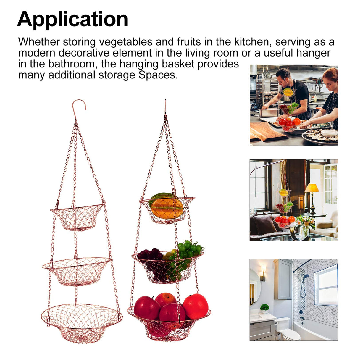 3-Tier Copper Foldable Wire Hanging Basket Z509