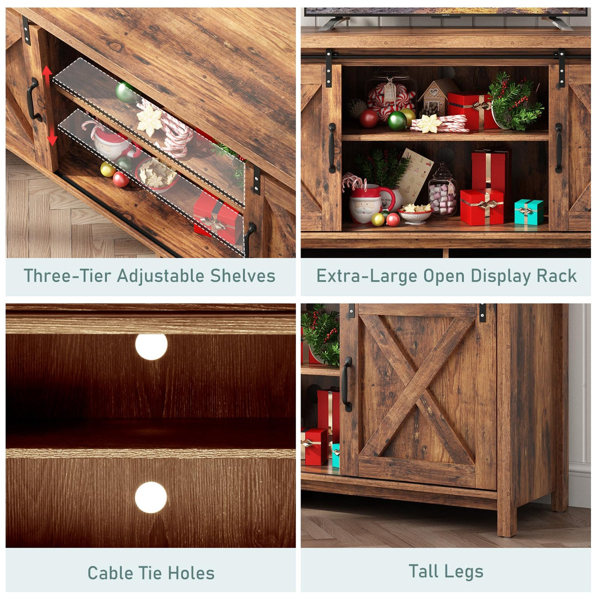 Farmhouse TV Stand with Adjustable Shelves & Sliding Barn Door Q57713