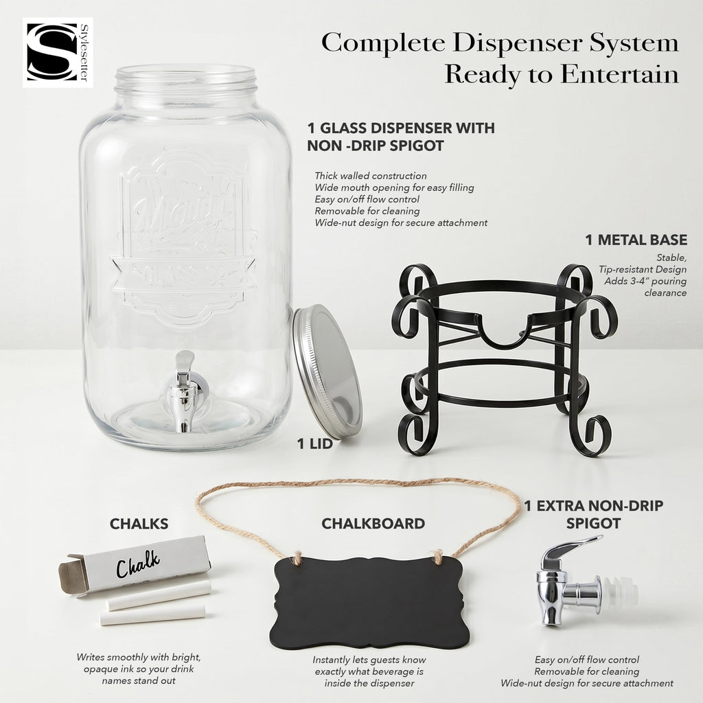 Glass Beverage Dispenser with Metal Stand 3 Gal U618137