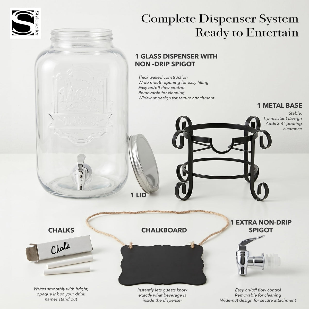 Glass Beverage Dispenser with Metal Stand 3 Gal U618137