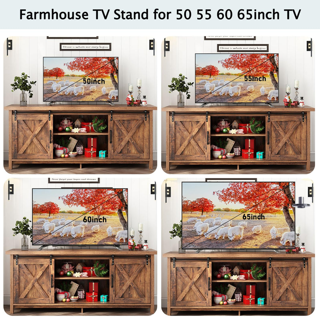 Farmhouse TV Stand with Adjustable Shelves & Sliding Barn Door Q57713