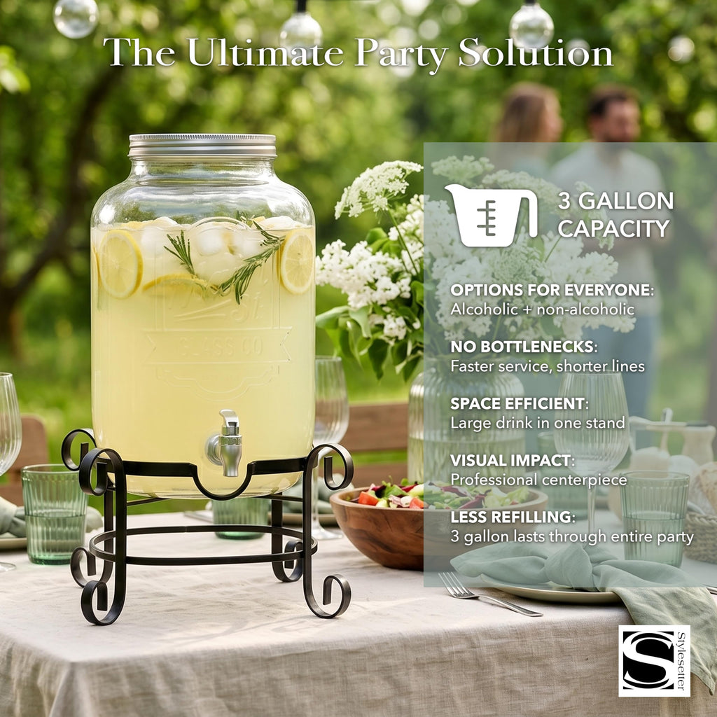 Glass Beverage Dispenser with Metal Stand 3 Gal U618137