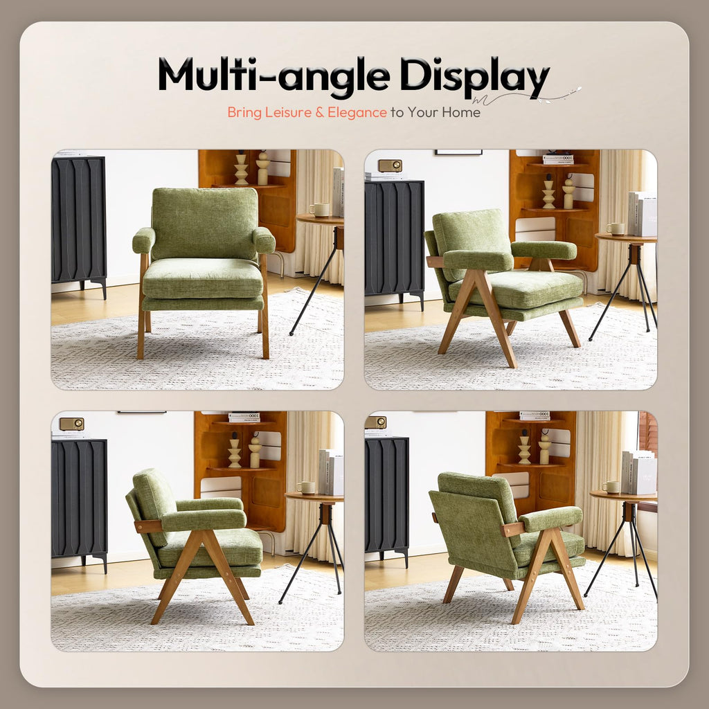 Olive Green Mid-Century Wood Accent Chair Set of 2 T54544
