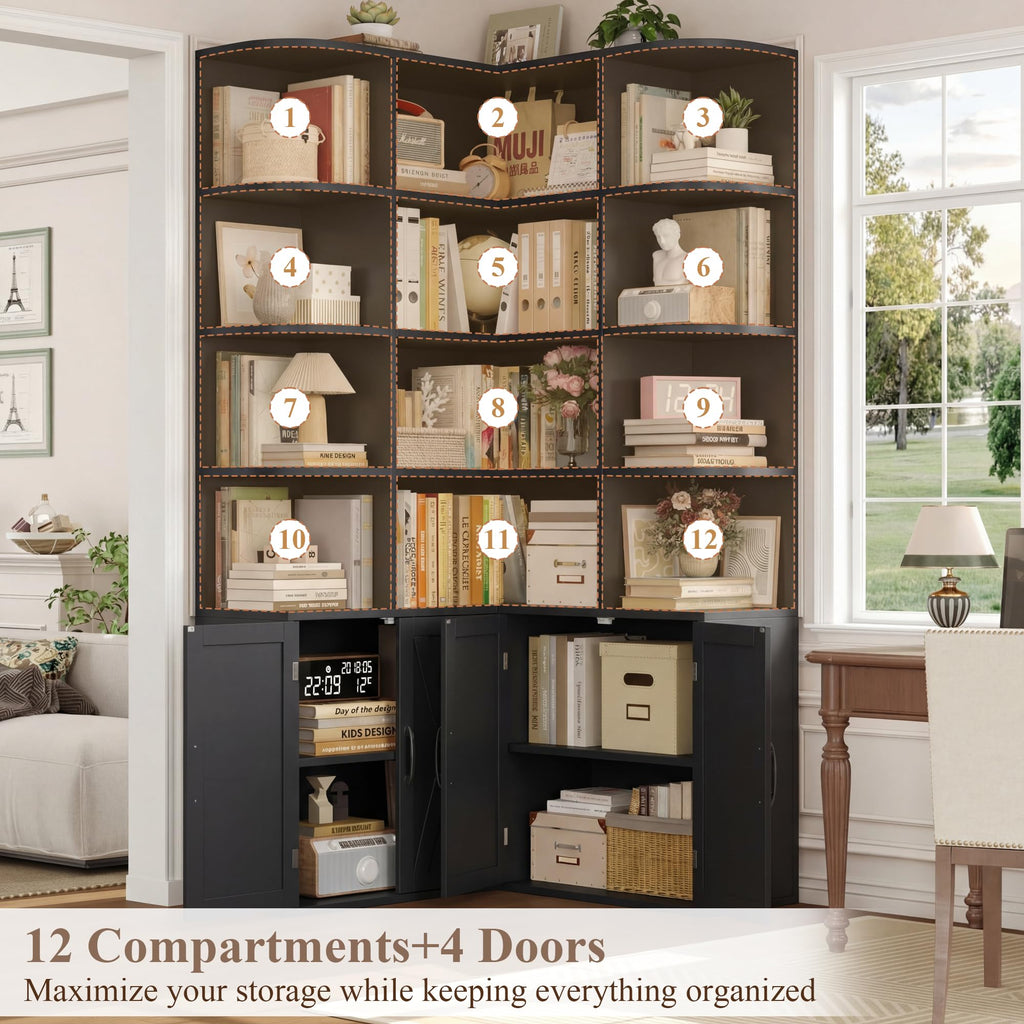 Black Bookshelf with Doors H675