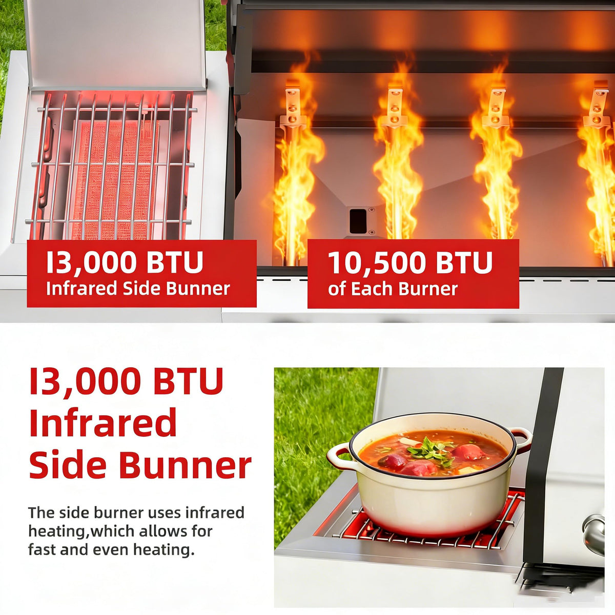 4 Burner Gas Grill with Side Burner and Wheels J792