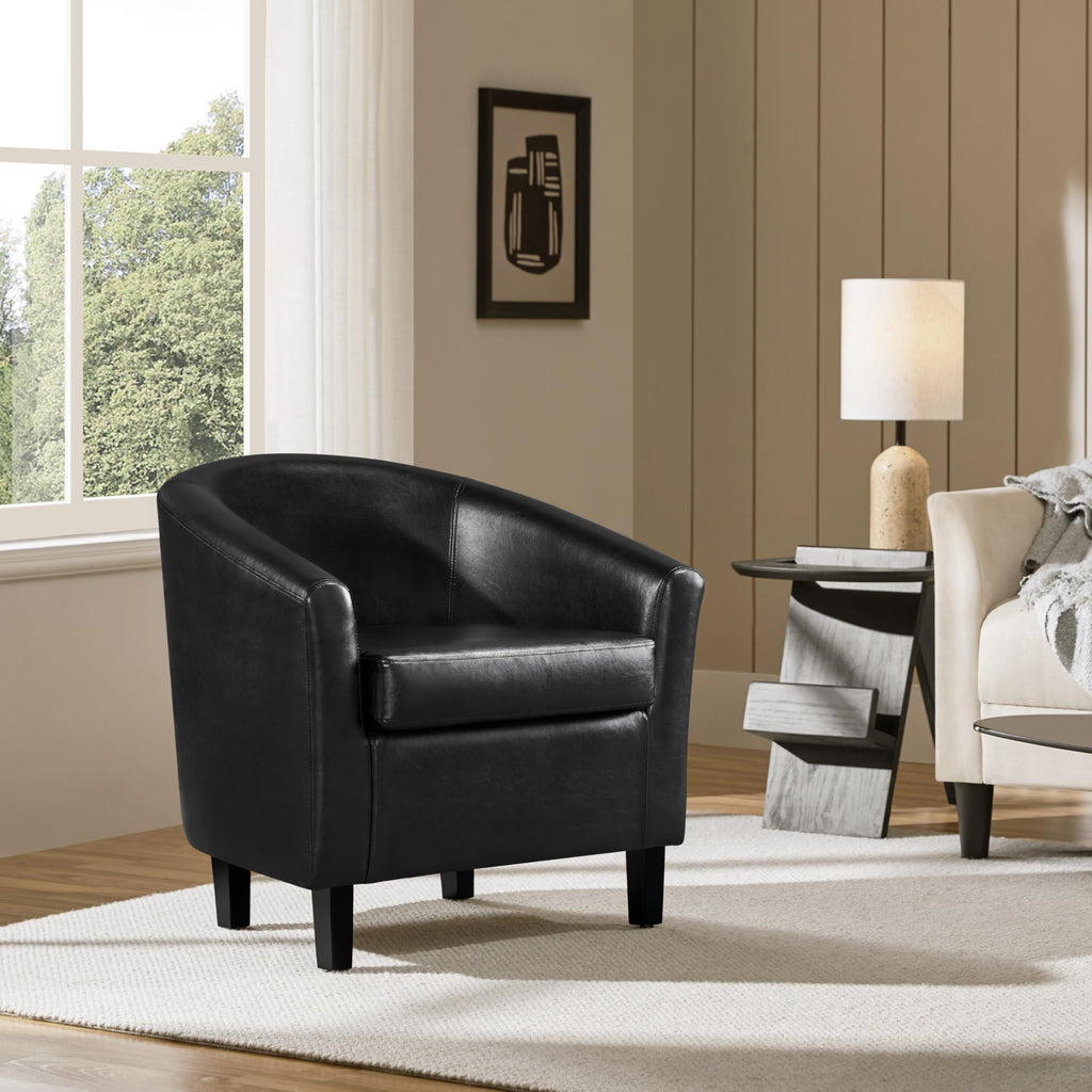 Black Faux Leather Barrel Accent Chairs P708084