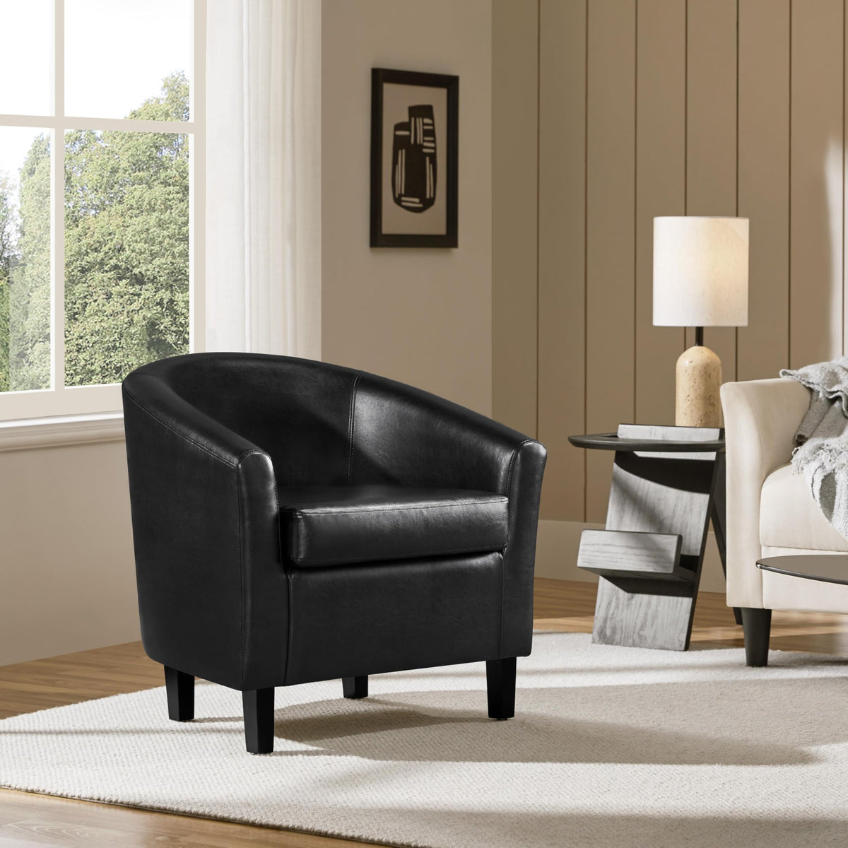 Black Faux Leather Barrel Accent Chairs P708084