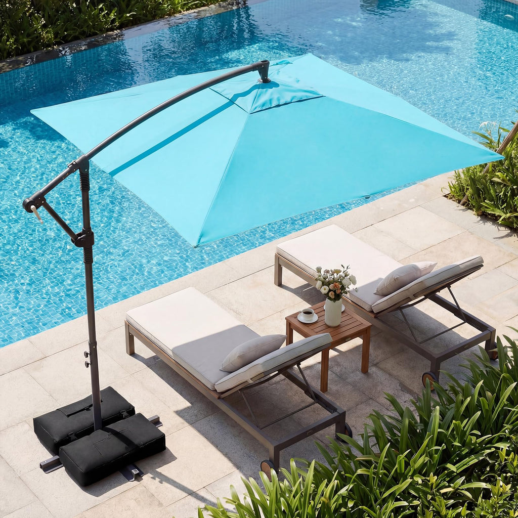 8x8 FT Square Offset Cantilever Patio Umbrella with Base Y7292