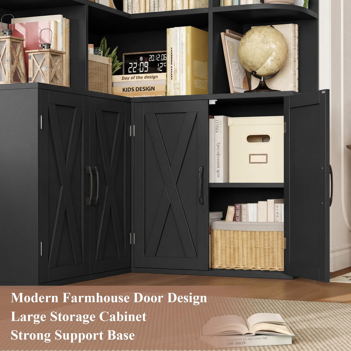 Black Bookshelf with Doors H675