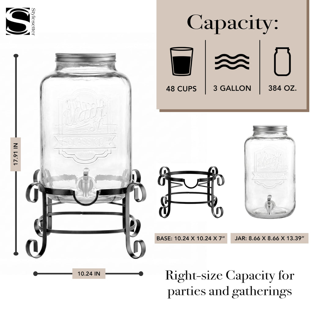 Glass Beverage Dispenser with Metal Stand 3 Gal U618137