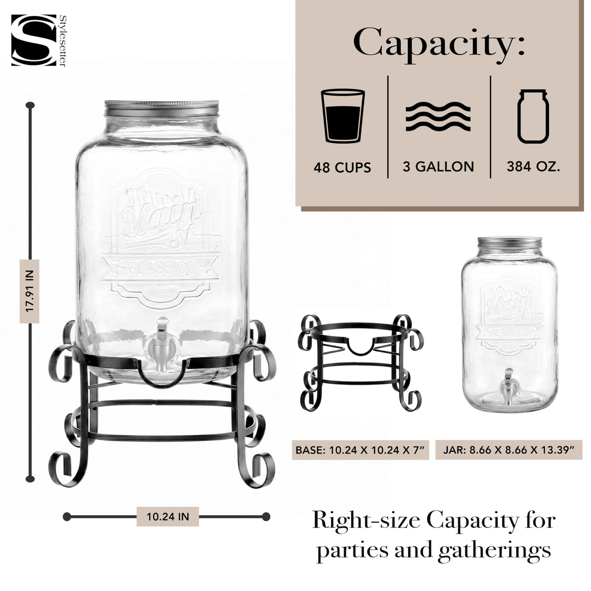 Glass Beverage Dispenser with Metal Stand 3 Gal U618137
