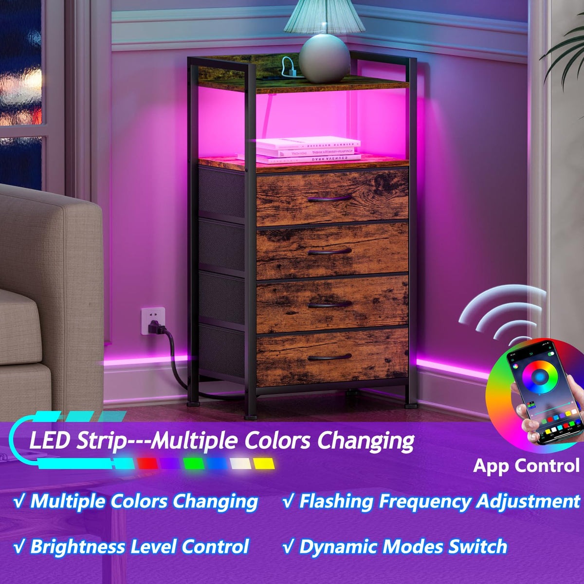 4 Drawer Night Stand with Charging Station X7106