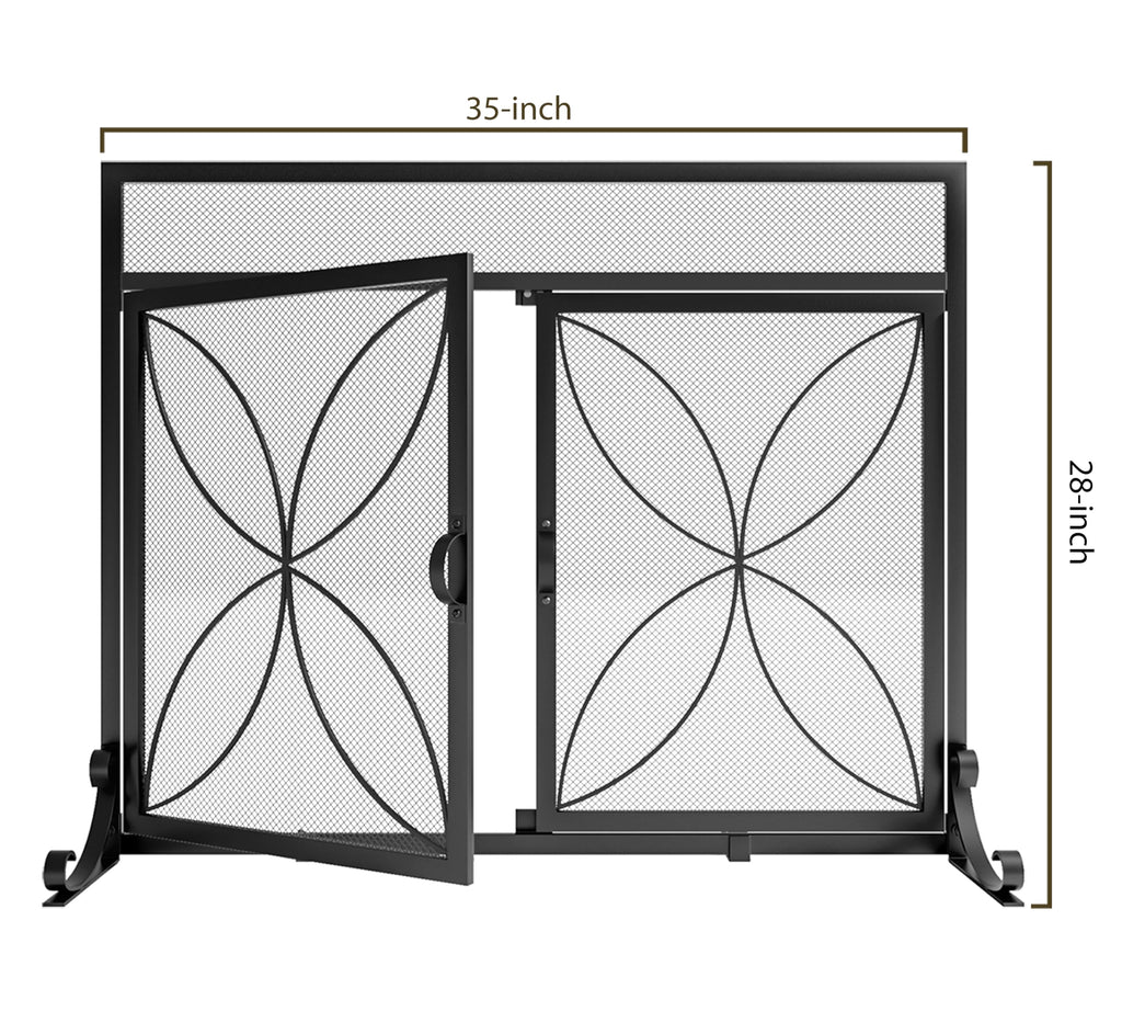 Magnetic Double Door Black Wrought Iron Fireplace Screen X917