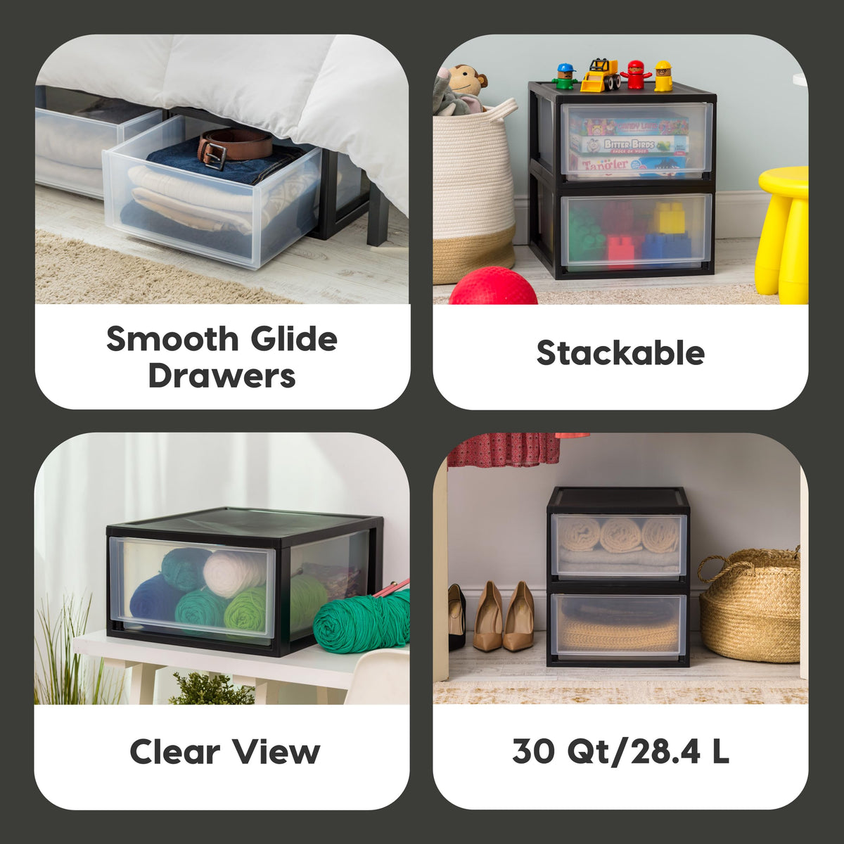 2-Pack 30 Qt. Black Stacking Drawer Organizer L99064