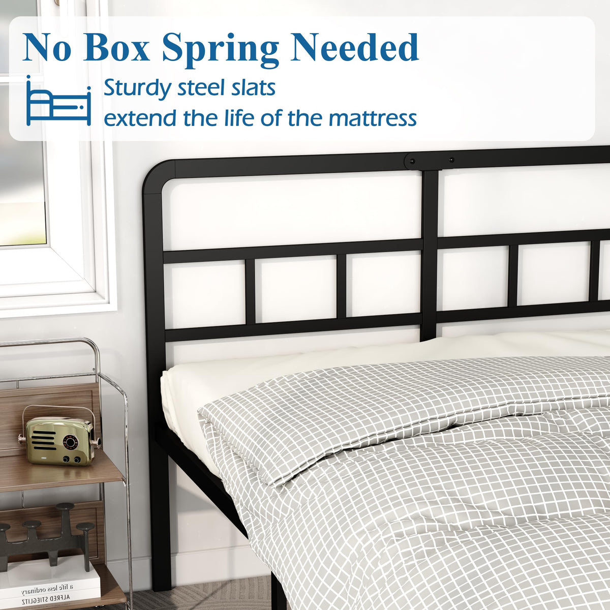 18 Inch Metal Queen Bed Frame with Headboard H6292