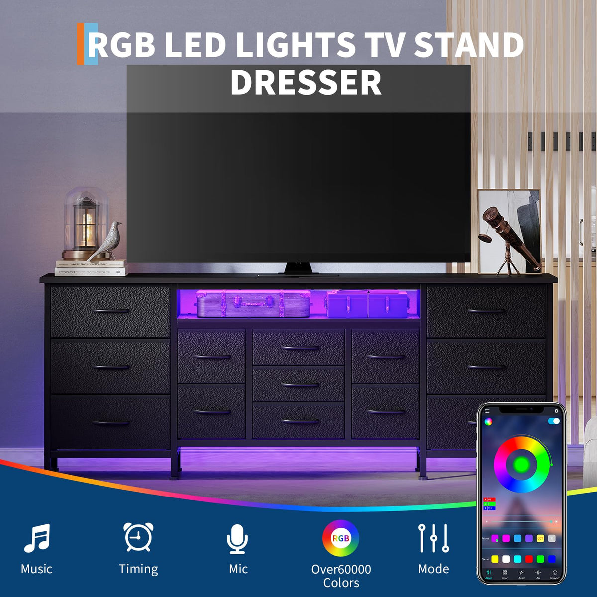 70 Inch Dresser TV Stand with Drawers and Outlet S252