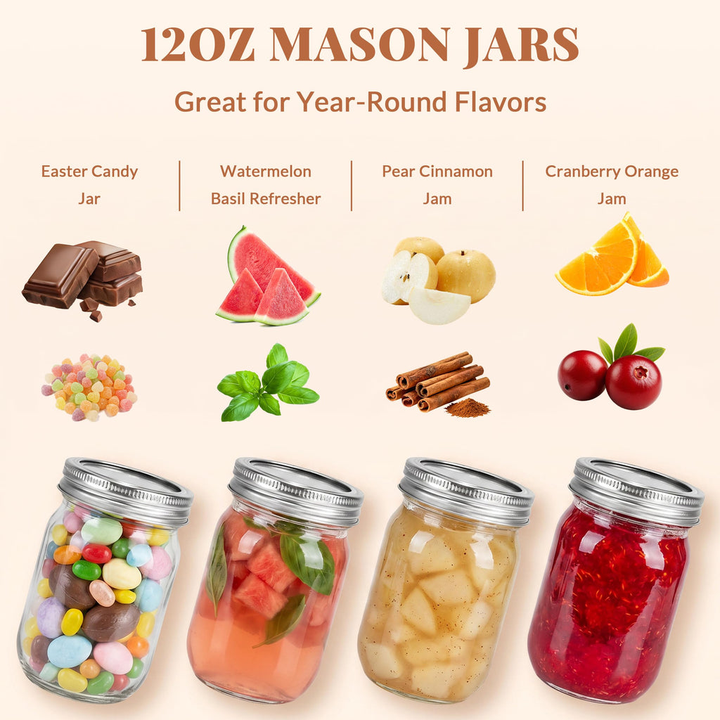 20 Pcs 12oz Glass Mason Jars With Lids F732