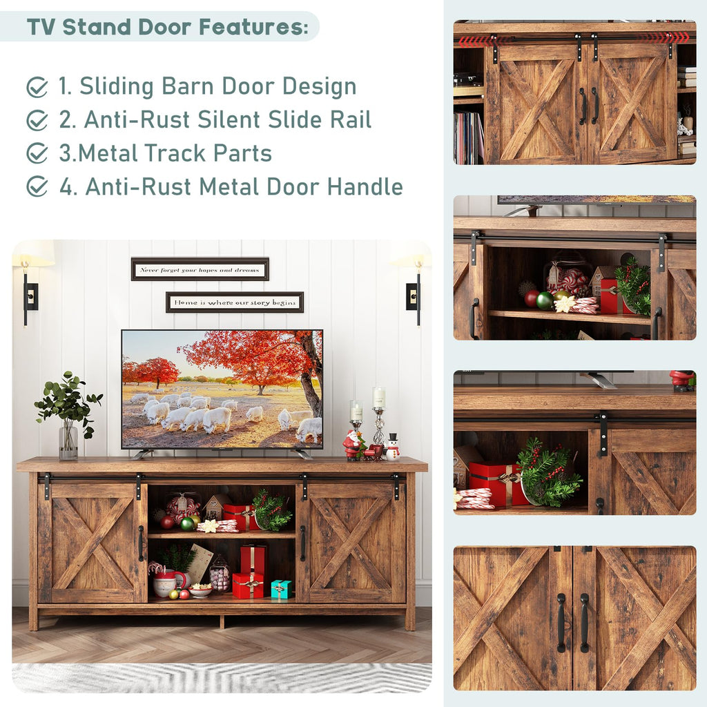 Farmhouse TV Stand with Adjustable Shelves & Sliding Barn Door Q57713
