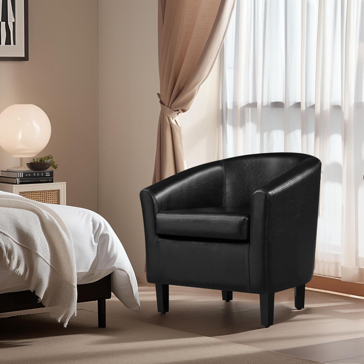 Black Faux Leather Barrel Accent Chairs P708084