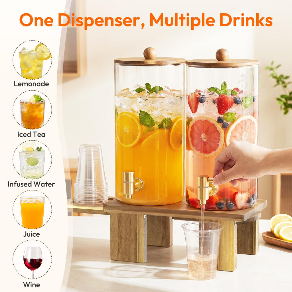 2 Pack 1.5 Gallon Drink Dispenser with Wood Stand C991078