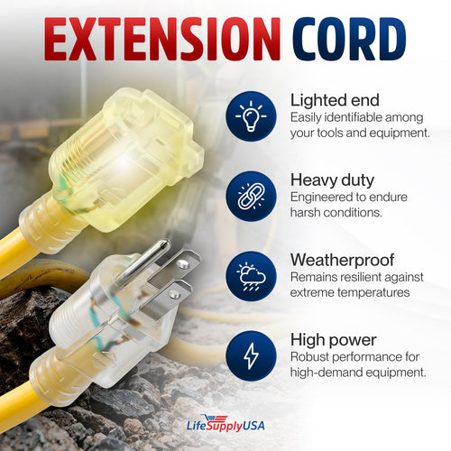 100ft Outdoor/Indoor Extension Cord 14/3 Gauge Heavy Duty 3 Prong SJTW Yellow J719207