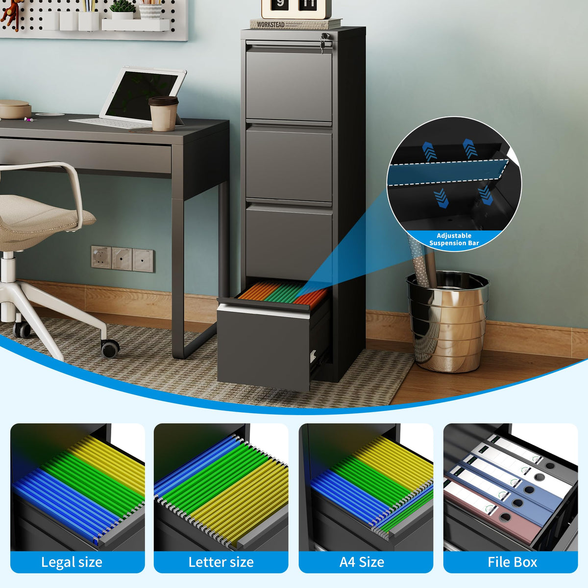 4 Drawer Metal File Cabinet with Lock U6288