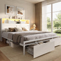 White Full Bed Frame with Storage Headboard and Drawers L6948