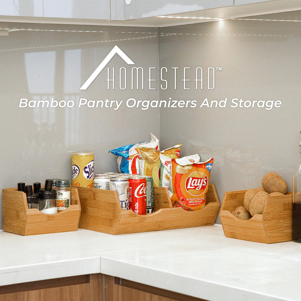 Bamboo Stackable Pantry Storage Bins Set of 3 Q4701
