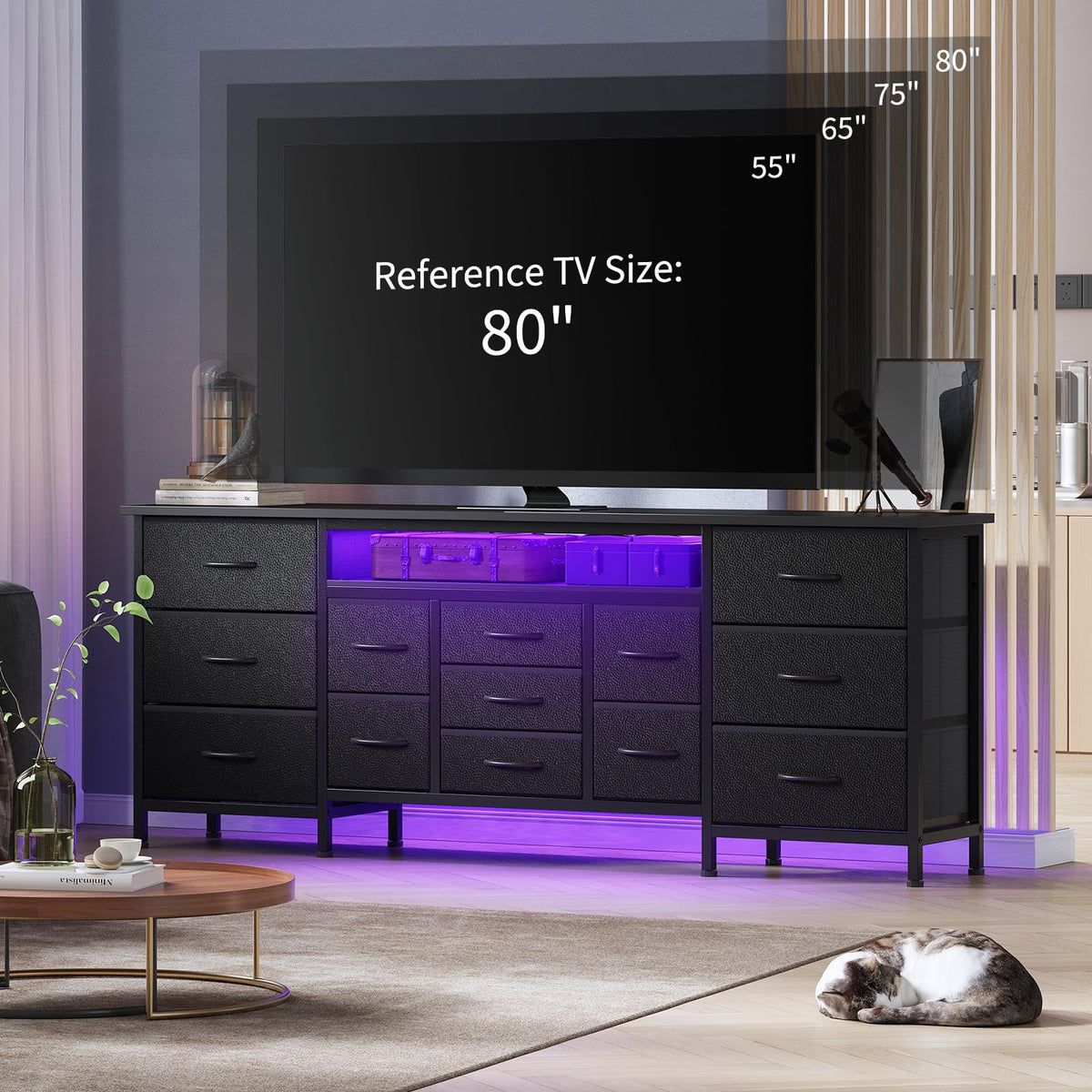 70 Inch Dresser TV Stand with Drawers and Outlet S252