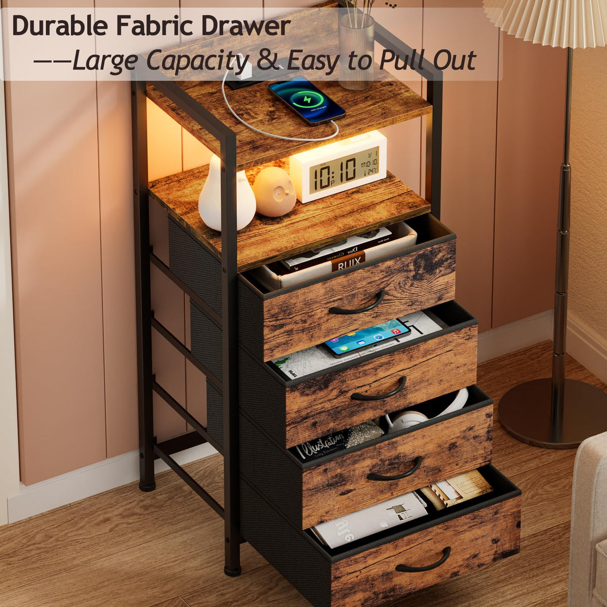 4 Drawer Night Stand with Charging Station X7106