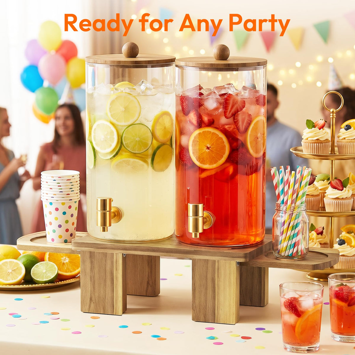 2 Pack 1.5 Gallon Drink Dispenser with Wood Stand C991078