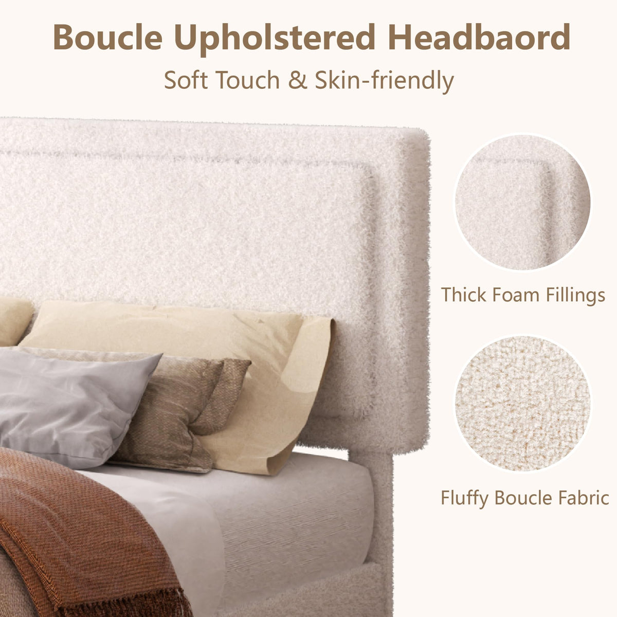 White Queen Size Upholstered Platform Bed Frame with Adjustable Headboard B77280