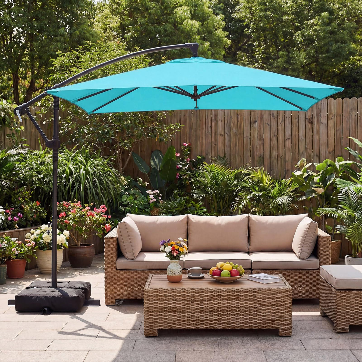 8x8 FT Square Offset Cantilever Patio Umbrella with Base Y7292