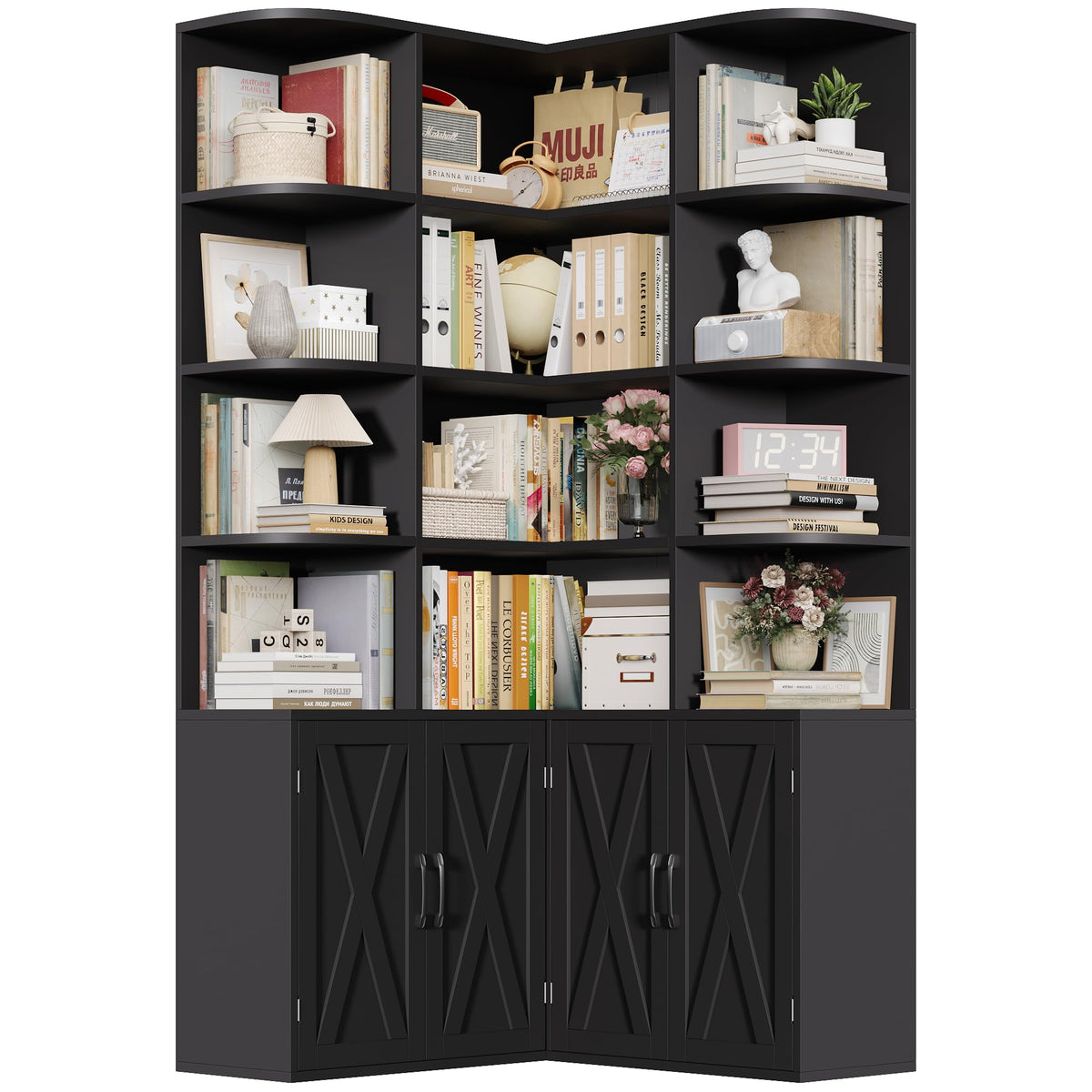 Black Bookshelf with Doors H675