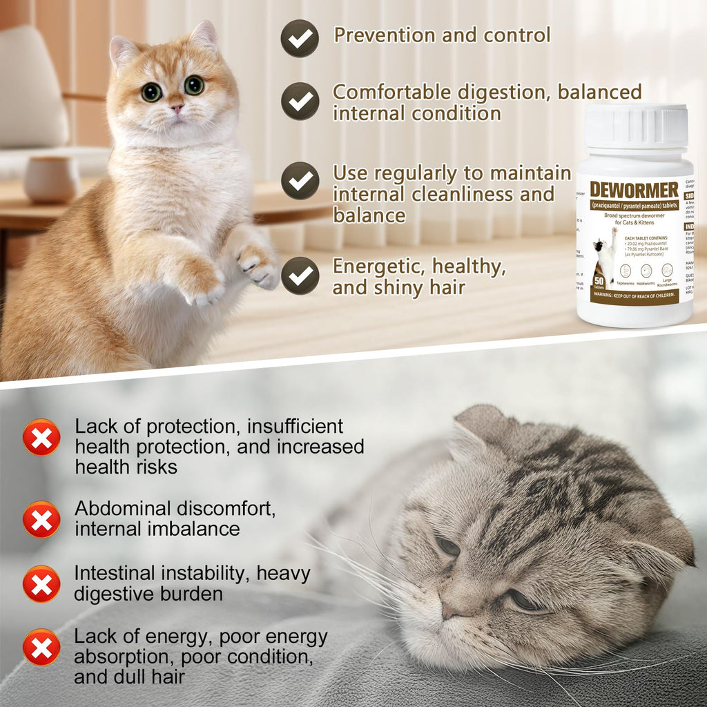 Broad-Spectrum Dewormer for Cats & Kittens, 50 Tablets Q908