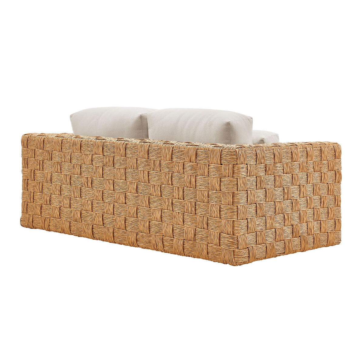 Natural Light Gray Wicker Rattan Outdoor Loveseat with Cushions M458808