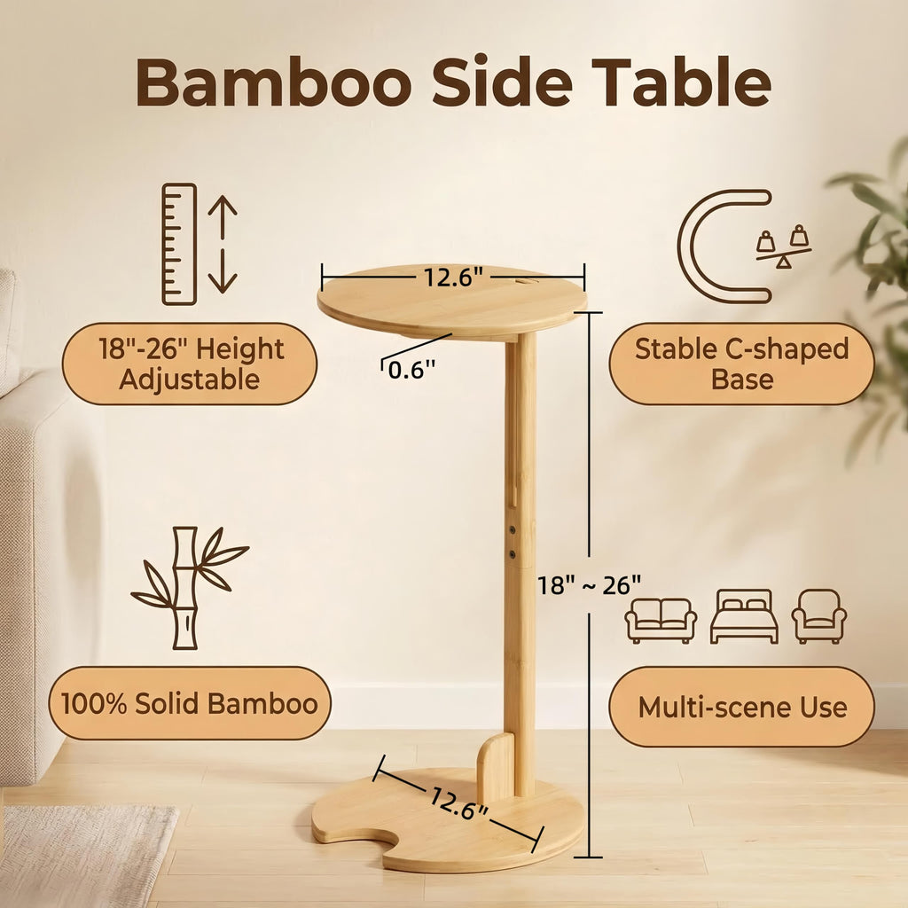 Adjustable Bamboo C Shaped Side Table S93781