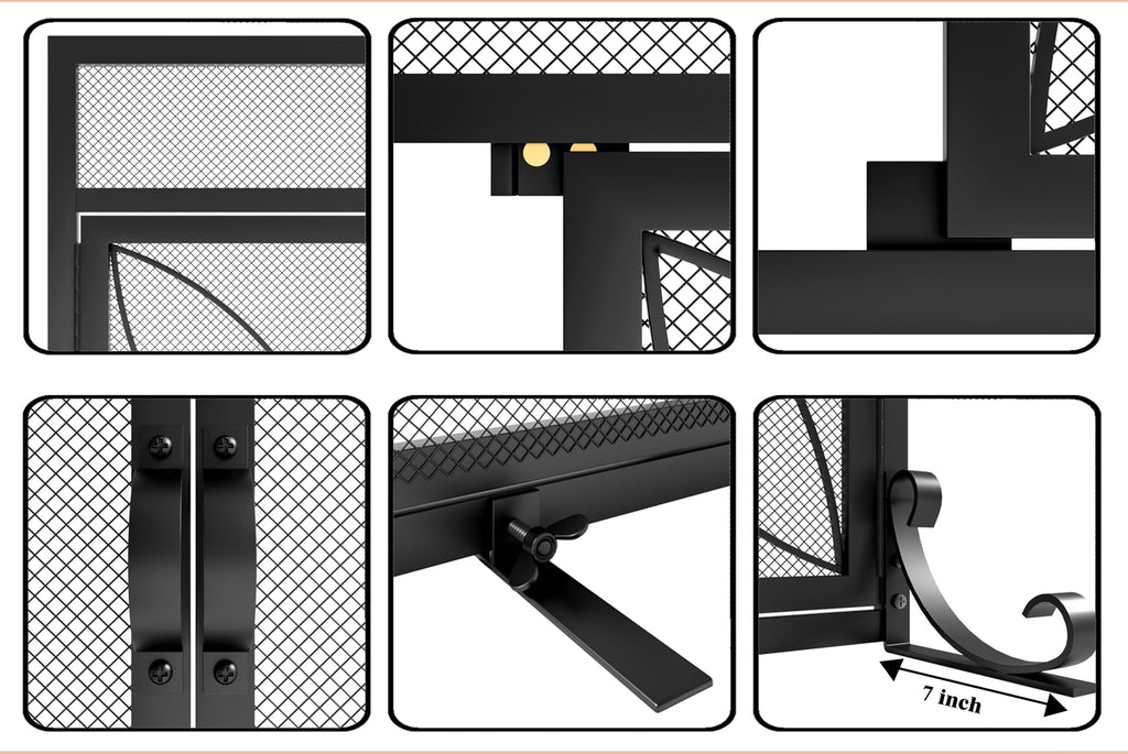 Magnetic Double Door Black Wrought Iron Fireplace Screen X917