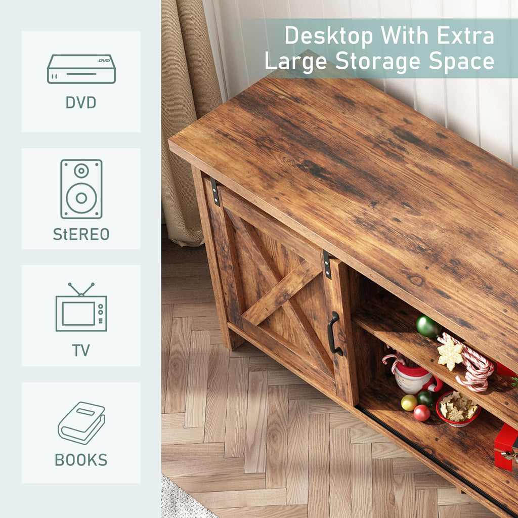 Farmhouse TV Stand with Adjustable Shelves & Sliding Barn Door Q57713