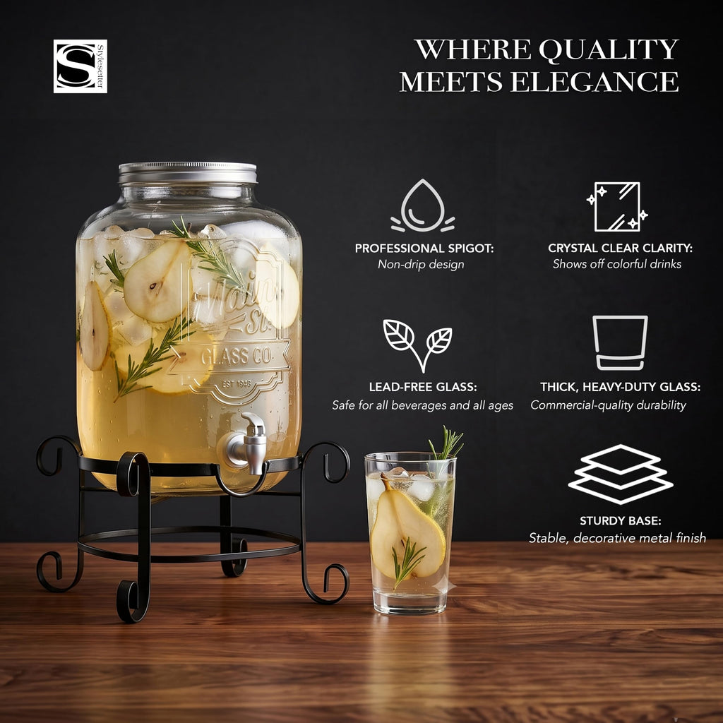 Glass Beverage Dispenser with Metal Stand 3 Gal U618137
