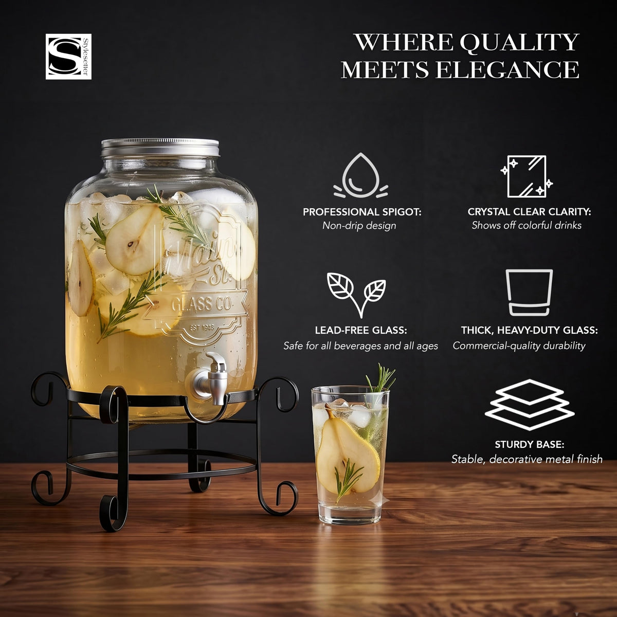 Glass Beverage Dispenser with Metal Stand 3 Gal U618137