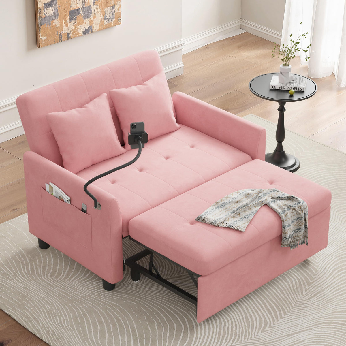 Pink Convertible Sleeper Sofa Bed H11655