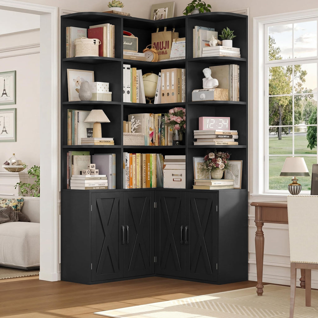 Black Bookshelf with Doors H675