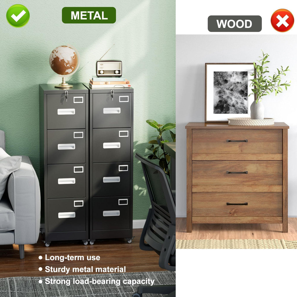 4 Drawer Black Metal File Cabinet with Lock and Wheels F638